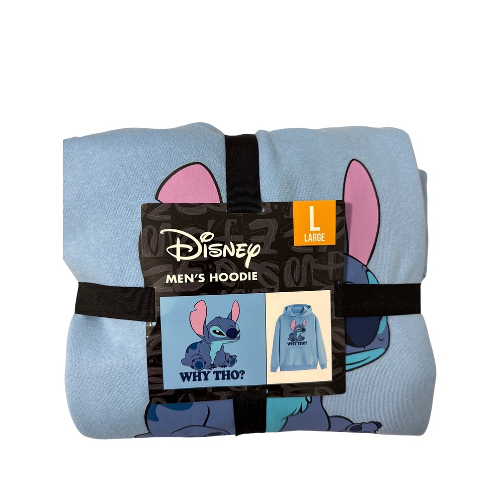Disney Stitch Hoodie Men Large Blue Graphic Why Tho Pullover Sweatshirt